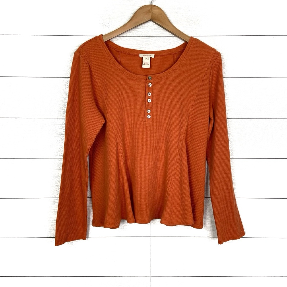 SUNDANCE Orange Waffle Thermal Long Sleeve Henley Large